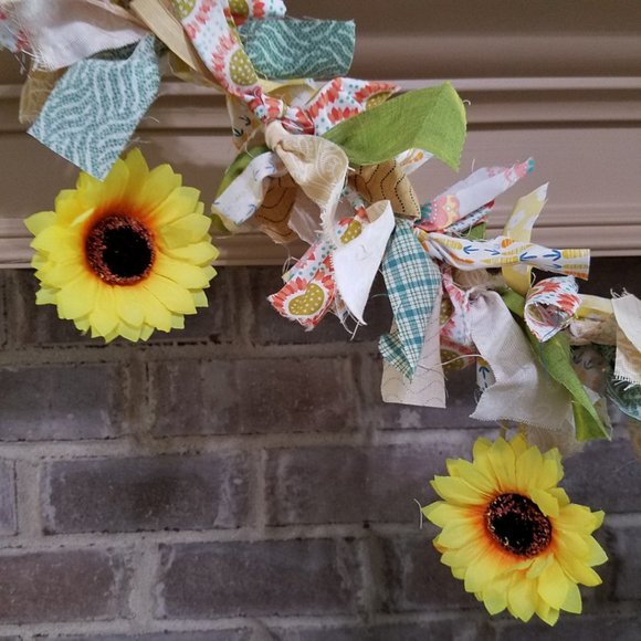 SOLD Summer Sunflower - Handmade Rag Garland, 5' - Picture 2 of 5